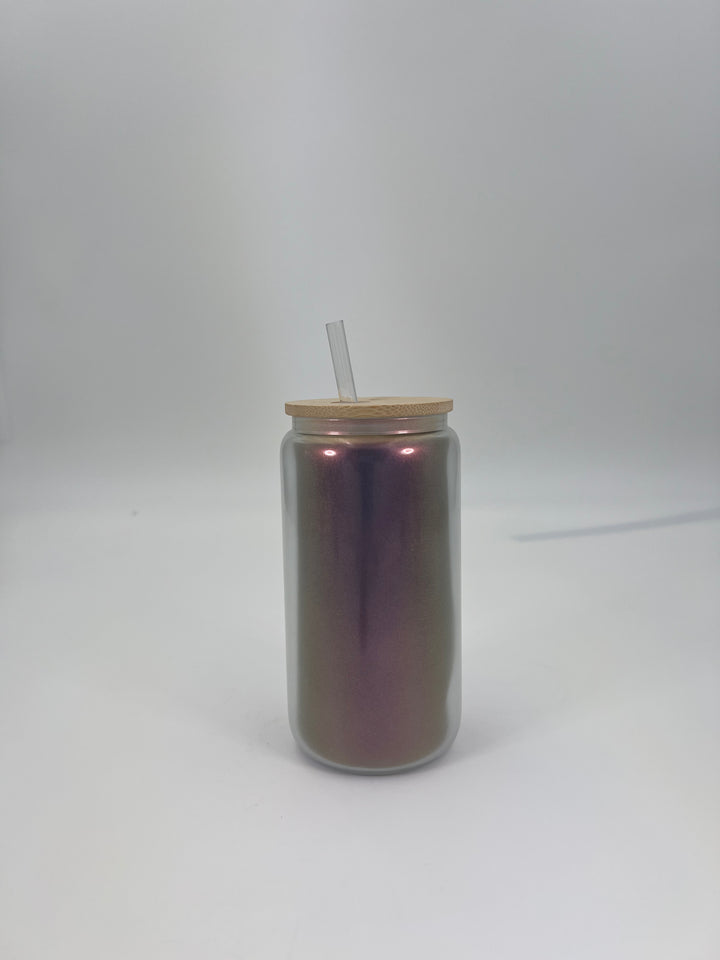 Sublimation Shimmer Glass Beer Can Pink 16 oz