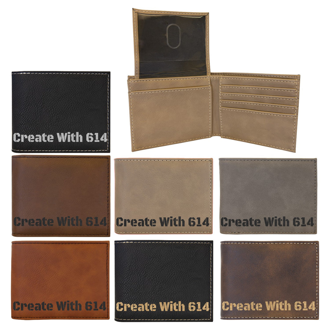 Laserable Leatherette Bi-Fold Wallet w/Flip ID