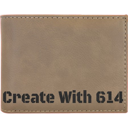 Laserable Leatherette Bi-Fold Wallet w/Flip ID Light Brwn Black | Create With 614