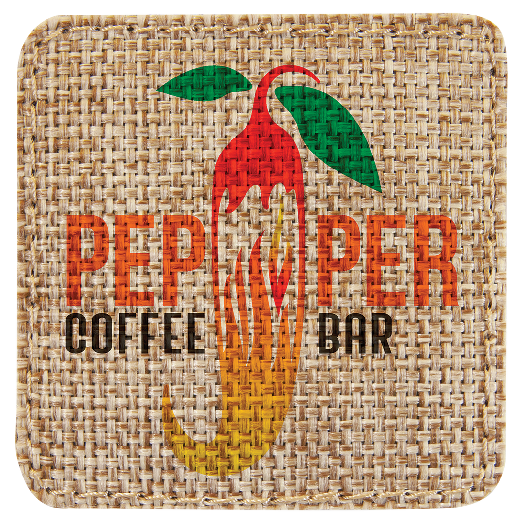 Sublimation Burlap Patch Square 2.5" x 2.5" with Adhesive
