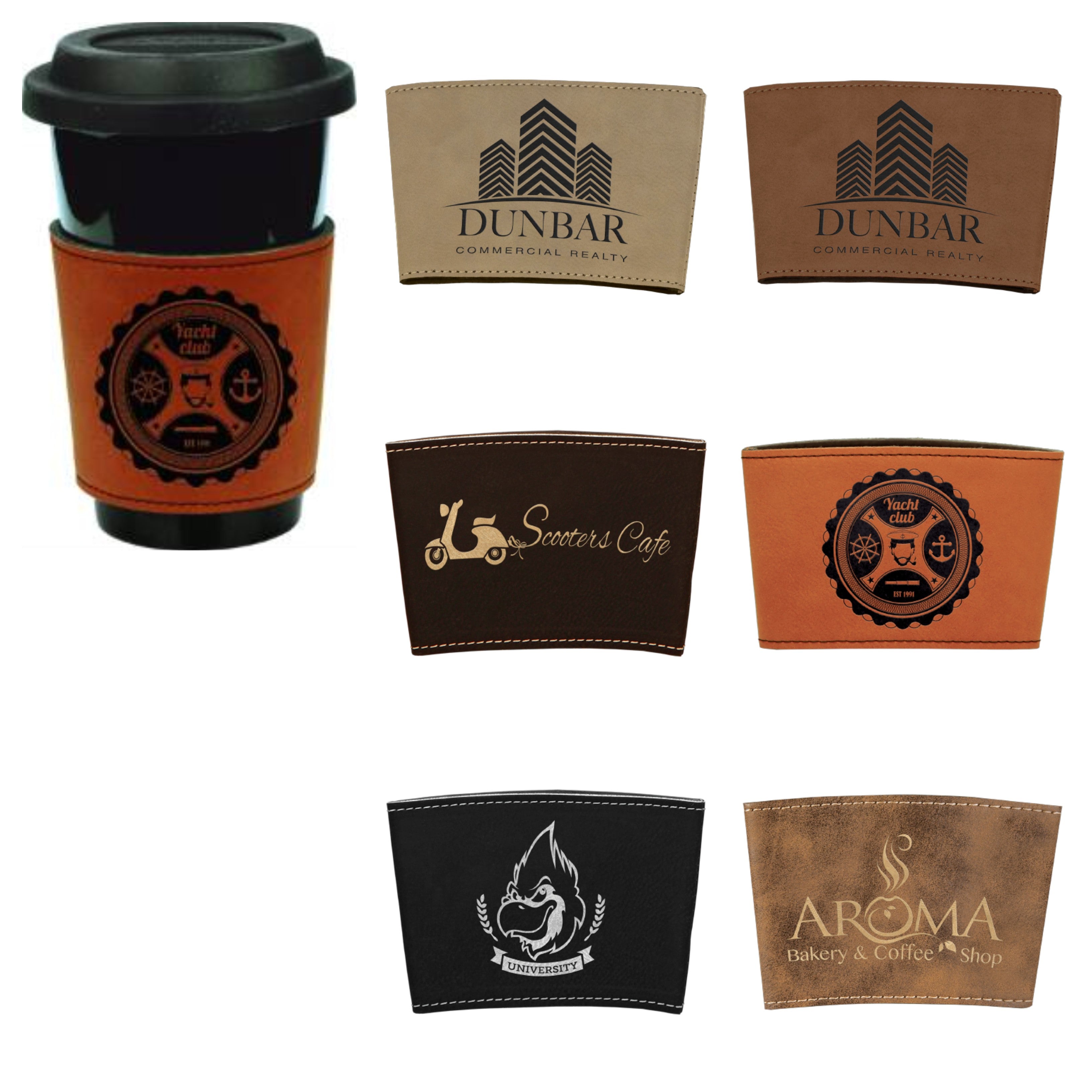 Personalized Coffee Cup Sleeve in Horween Leather for BRCC