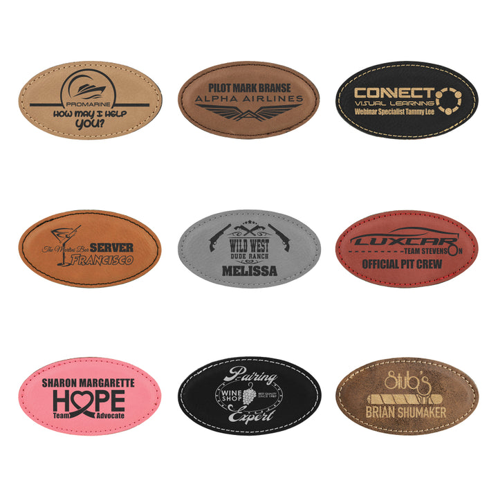 Name Tag Blank Laserable Leatherette Oval with Magnet 3 1/4" x 1 3/4"