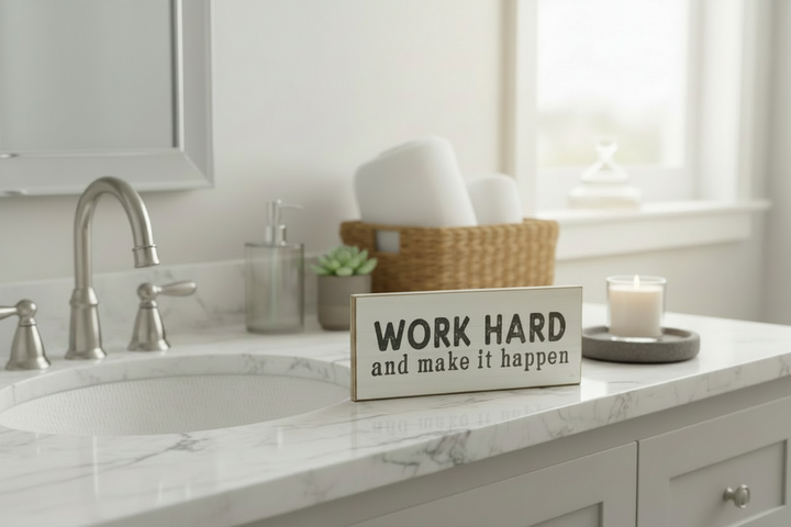 Work Hard and Make it Happen Shelf Sitter - square with extended background
