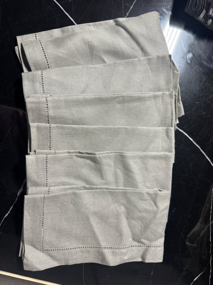 Lot 98 - Pottery Barn 100% Linen Hemstitch Gray Napkin Set