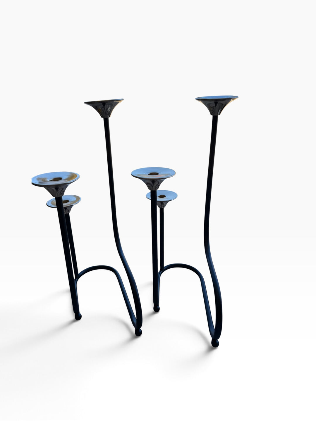 Lot 62 – Pair of Black Metal Tall Pillar Candle Holders, approx. 22 in