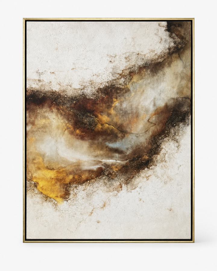 Detail view of earth-tone organic abstract canvas