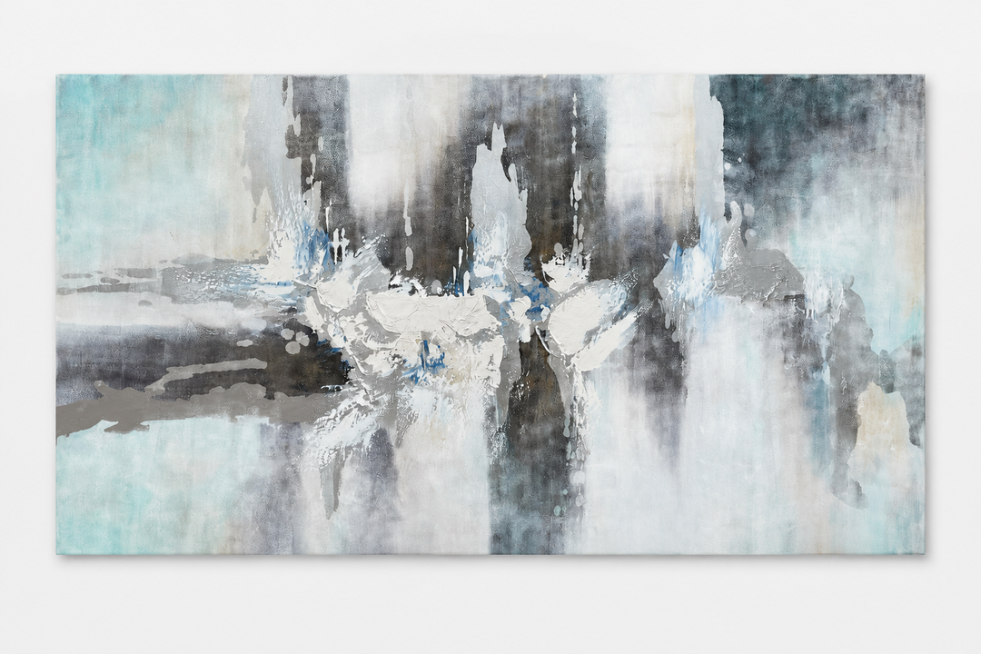 Aqua and grey reflection abstract canvas, gallery wrapped