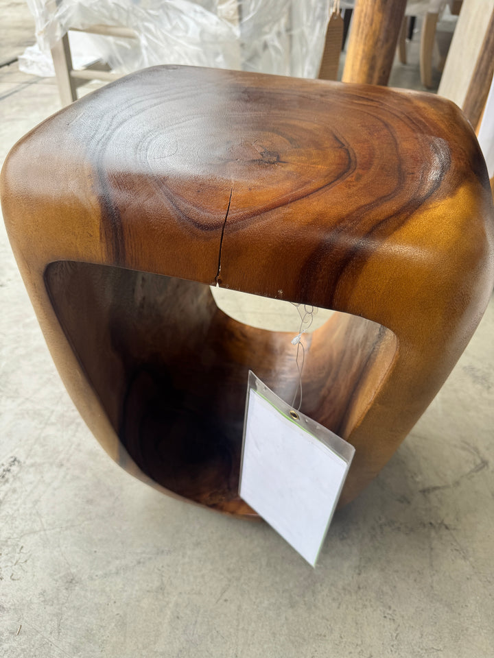 Carved Solid Wood Open Cube Side Table
