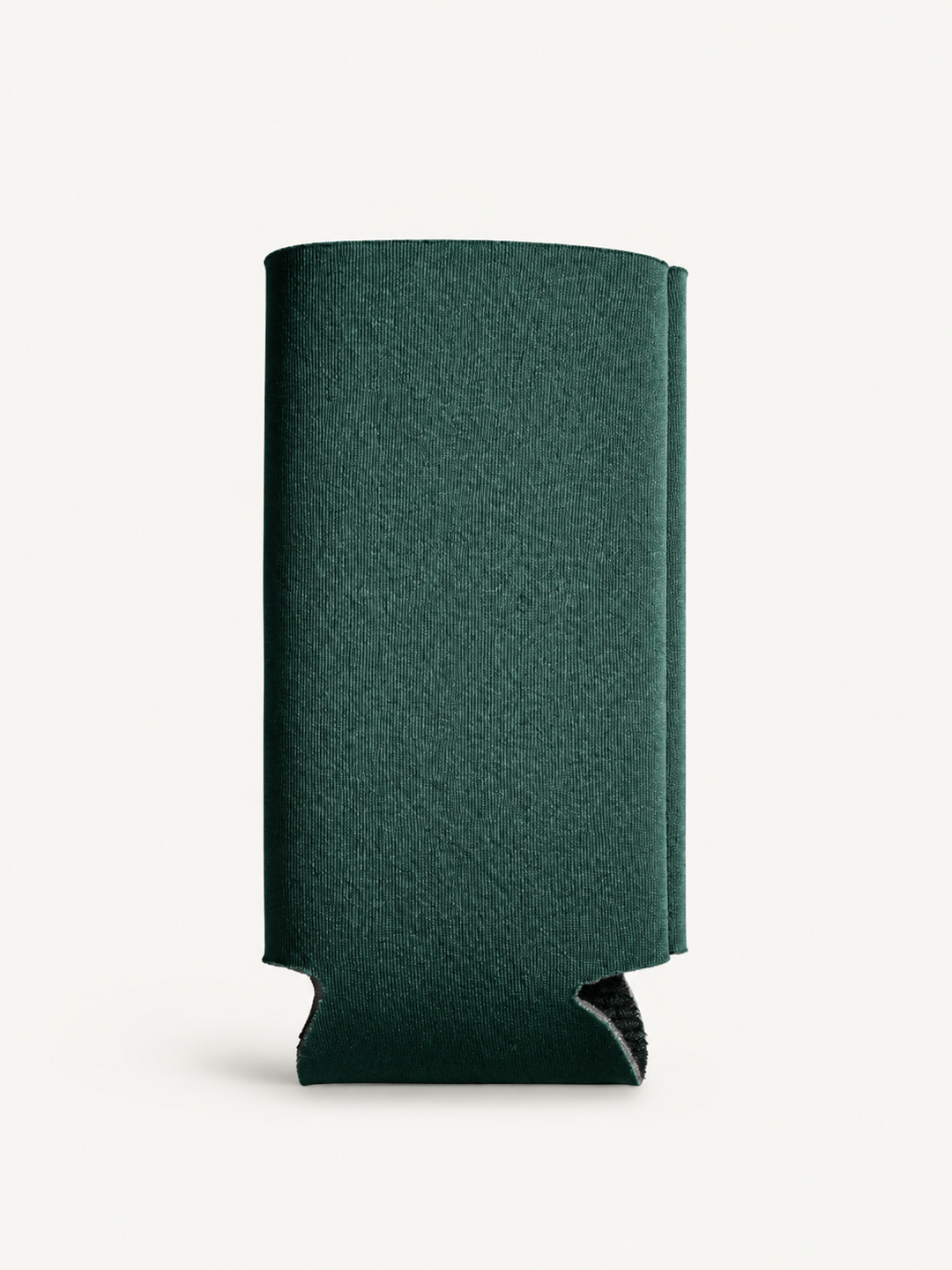 Dark green slim can cooler blank with fine ribbed knit texture and notched base