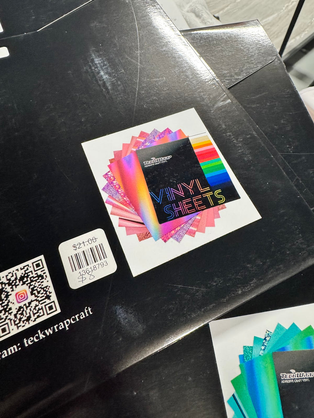 Sealed TeckWrap Craft pack of 12 by 12 inch adhesive vinyl sheets in pink, magenta and coral with rainbow holographic