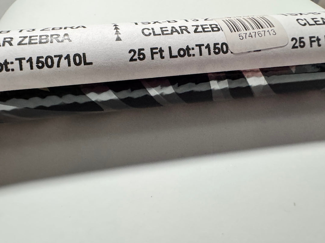 Roll of StarCraft Electra Foil in Clear Zebra, transparent foil with black zebra striping
