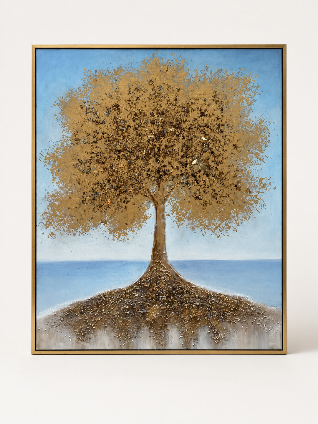 Gold tree of life textured canvas in a gold frame
