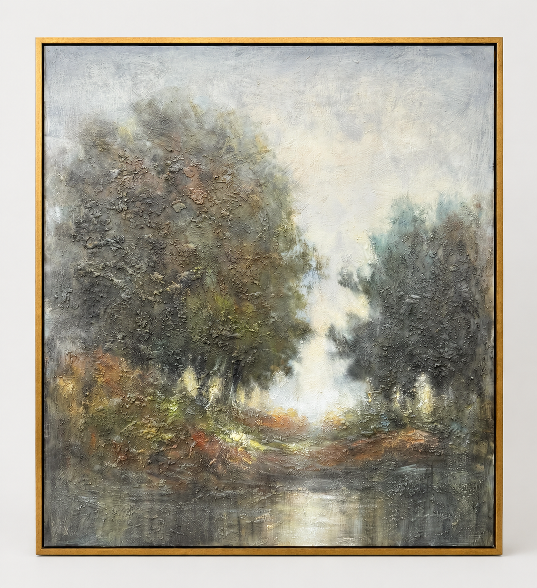 Autumn woodland impressionist landscape in a gold frame
