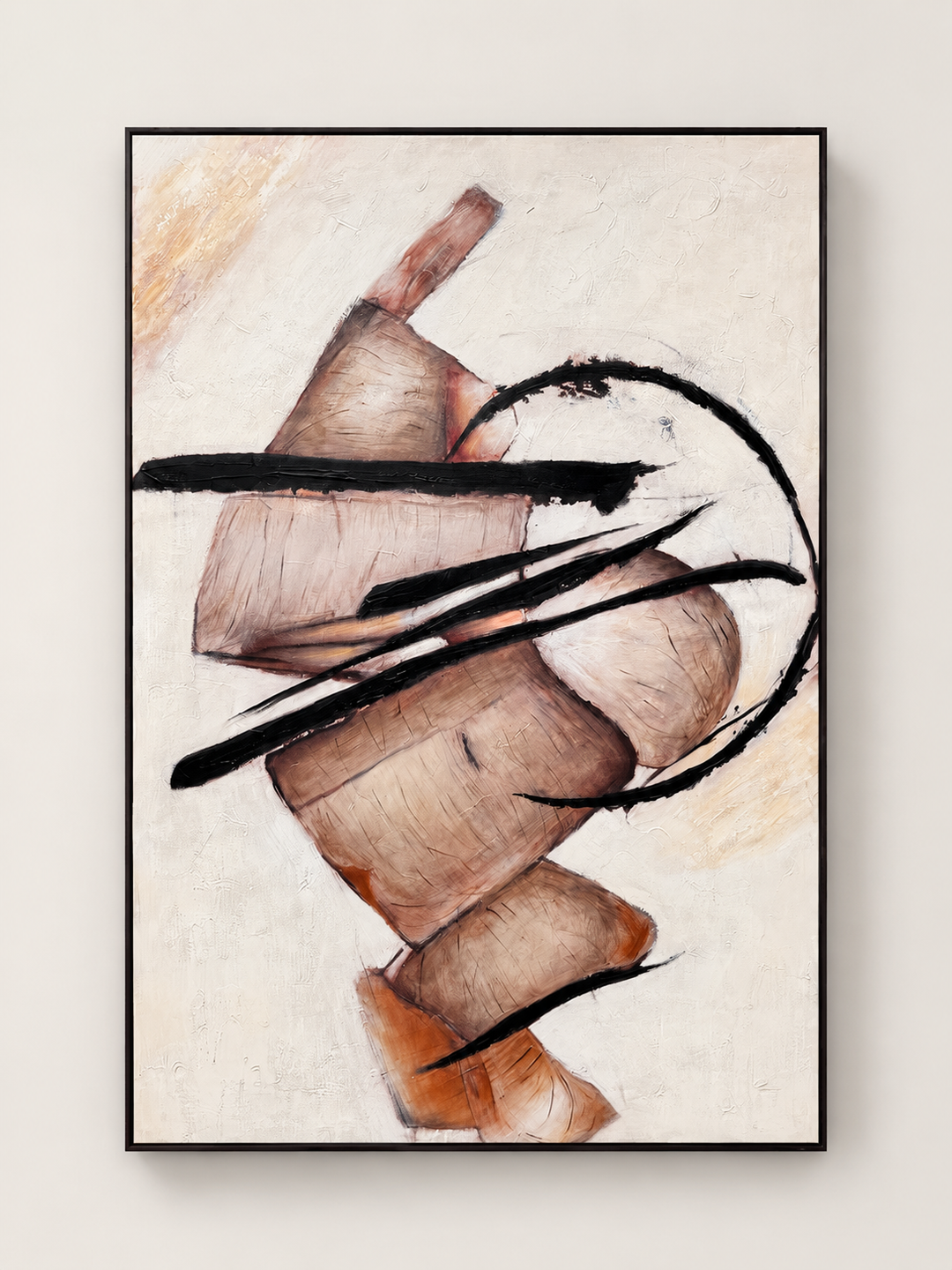 Blush ribbon abstract canvas in a white frame