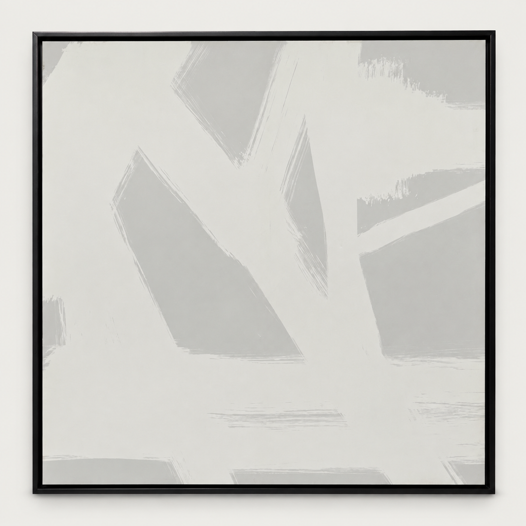 Soft grey minimalist abstract canvas in a black frame