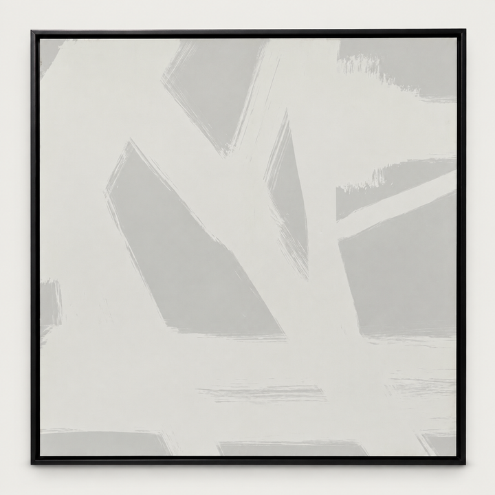 Soft grey minimalist abstract canvas in a black frame