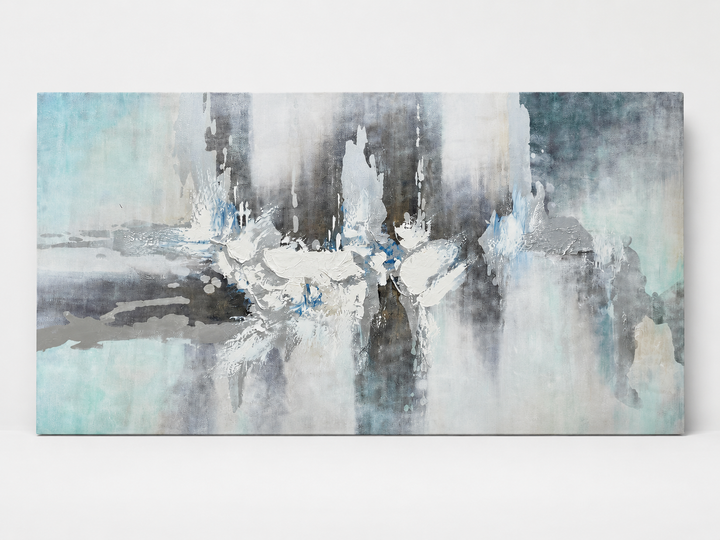 Angled view of the aqua and grey reflection abstract canvas