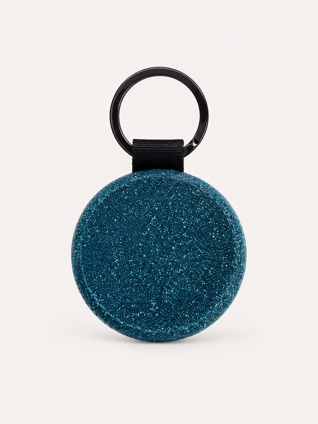 Teal glitter round disc keyring blank over a darker blue base