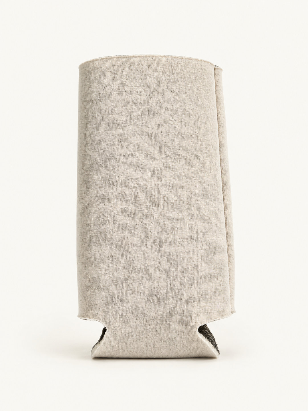 Oatmeal-greige slim can cooler blank in a ribbed knit