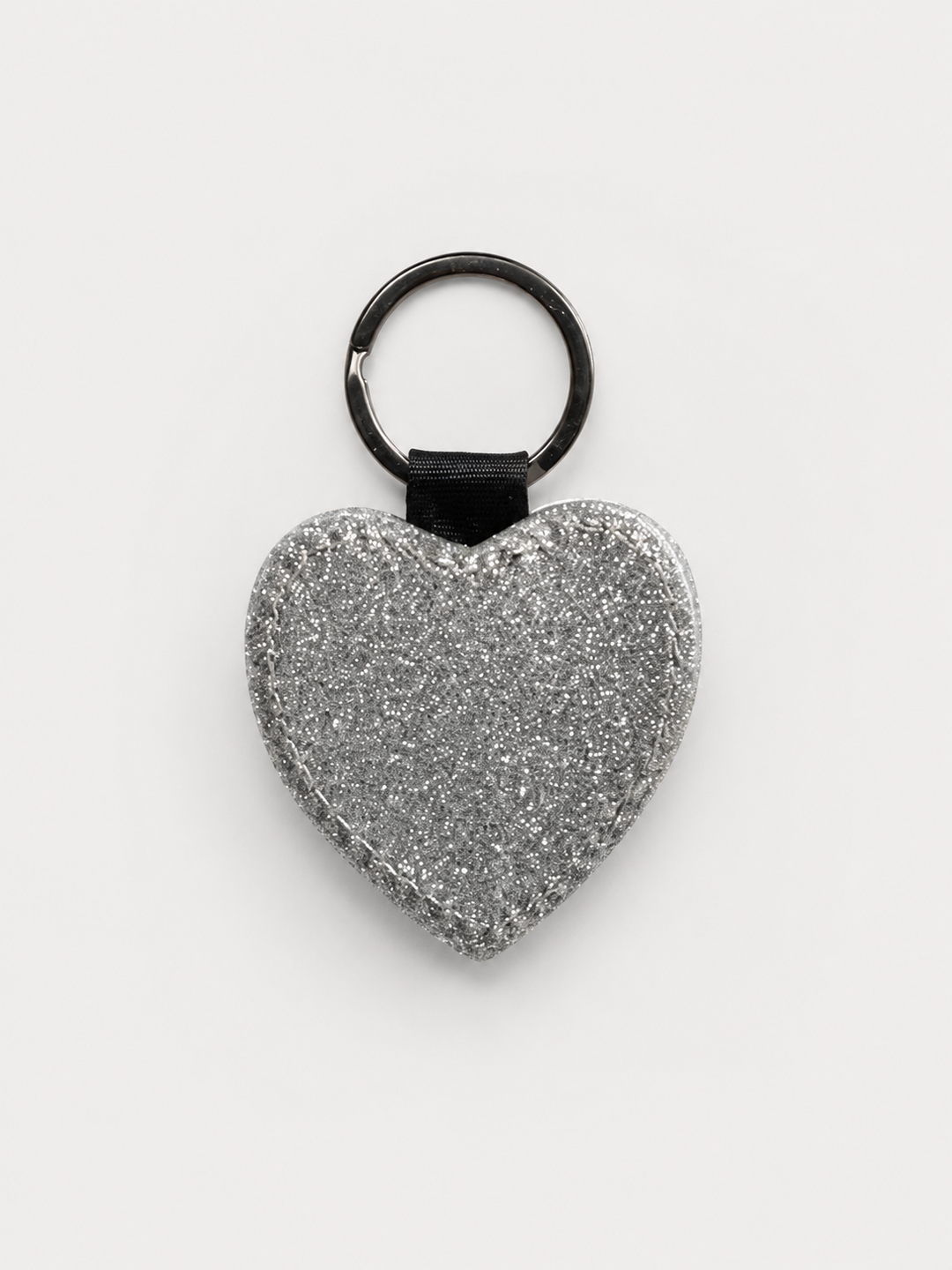 Silver glitter heart keyring blank with a fine crackled texture