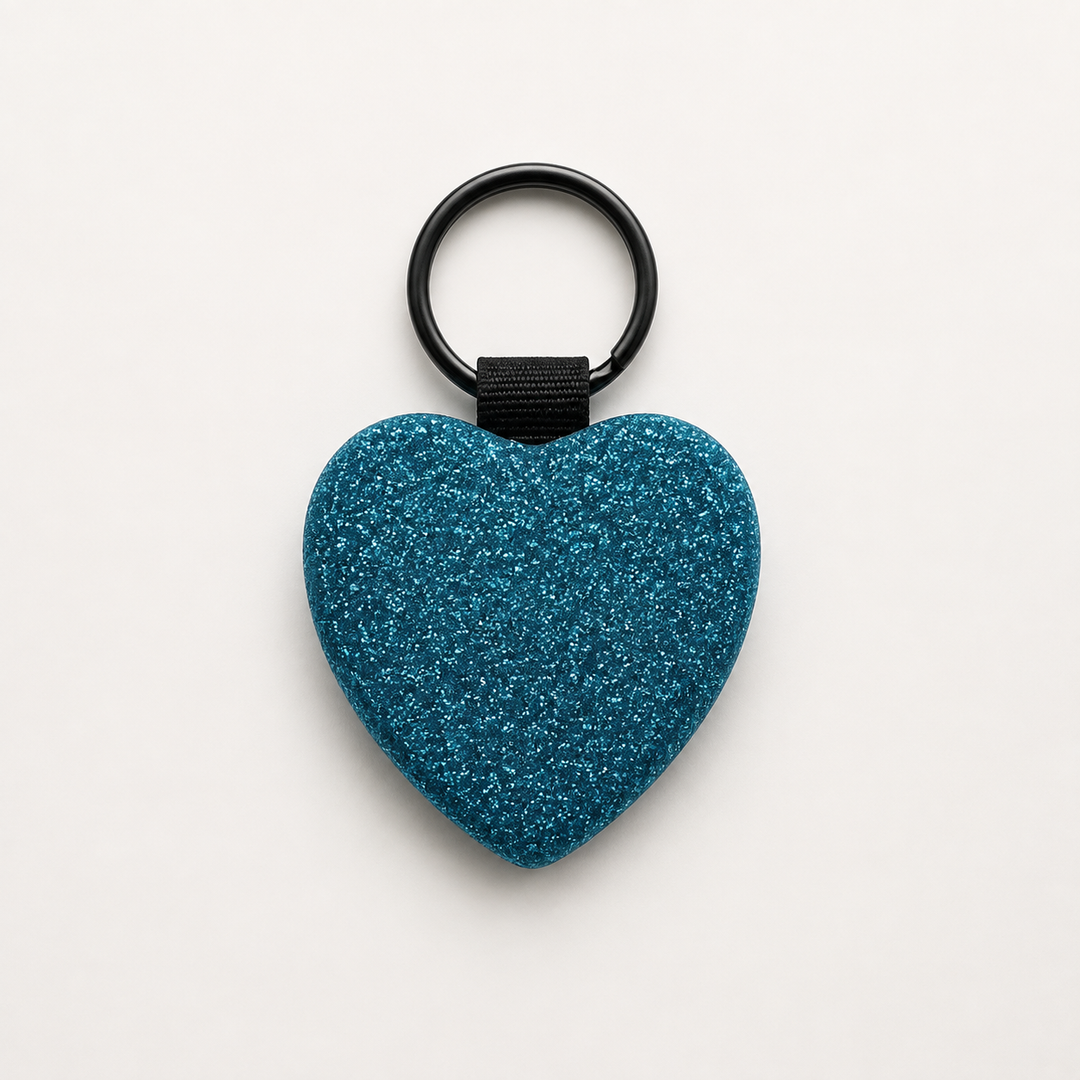 Teal-blue chunky glitter puffy heart keyring blank