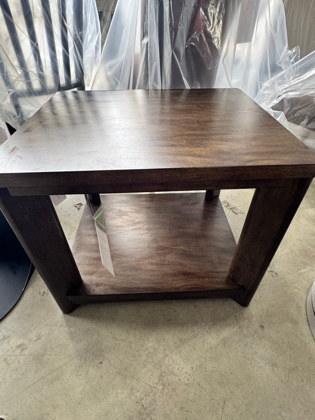 Dark Wood End Table With Lower Shelf