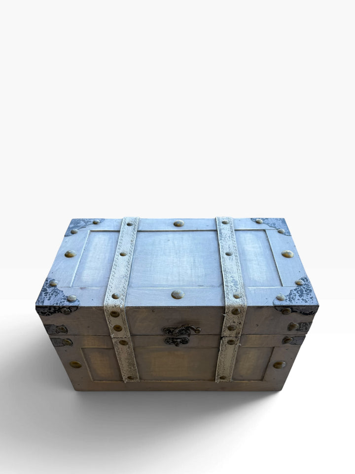 Lot 64 – Whitewashed Wood Trunk Box with Metal Trim & Straps