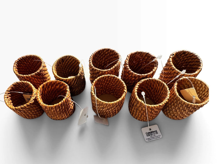Lot 23 – Crate & Barrel Artesia Honey Rattan Napkin Rings, Set of 8