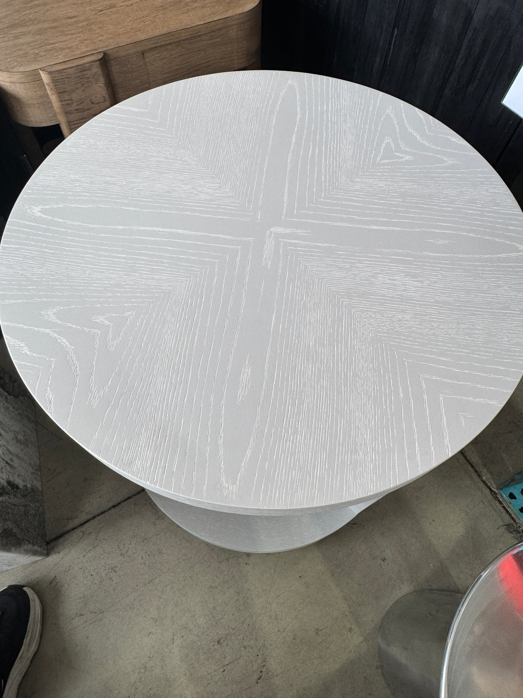 Modern Round Wood End Table with Open Shelves