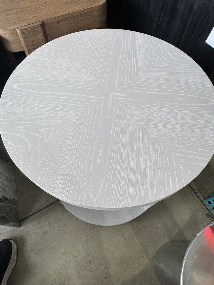 Modern Round Wood End Table with Open Shelves