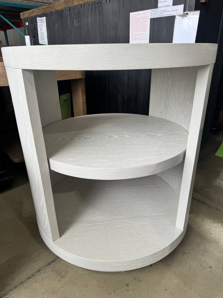 Modern Round Wood End Table with Open Shelves