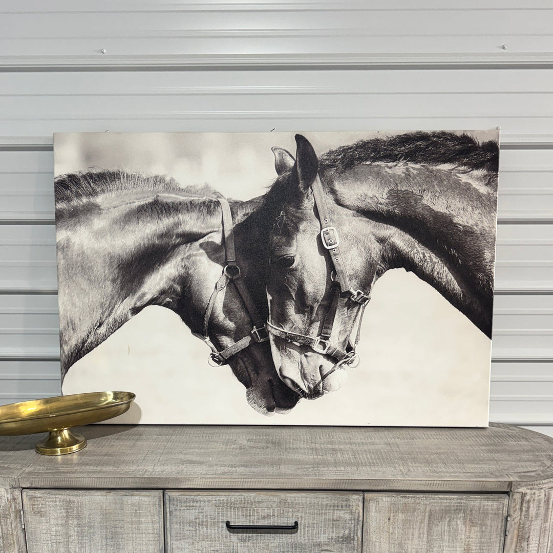 Art 06 – Two Horses black and white canvas, front view