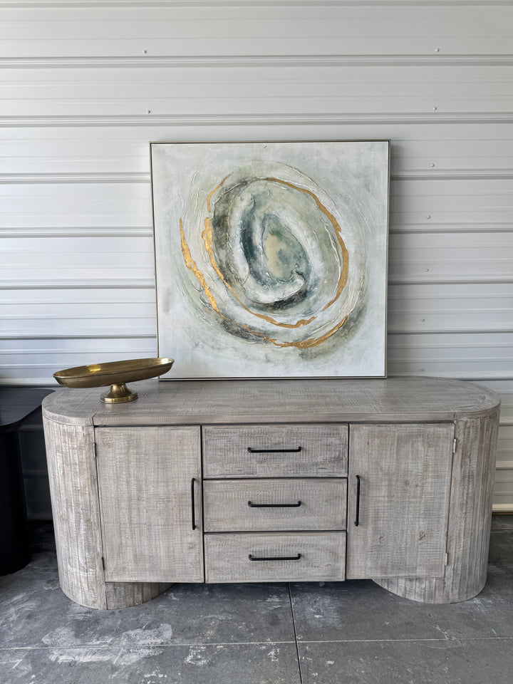 Art 12 – Green Gold Swirls — Silver Floater ~40"
