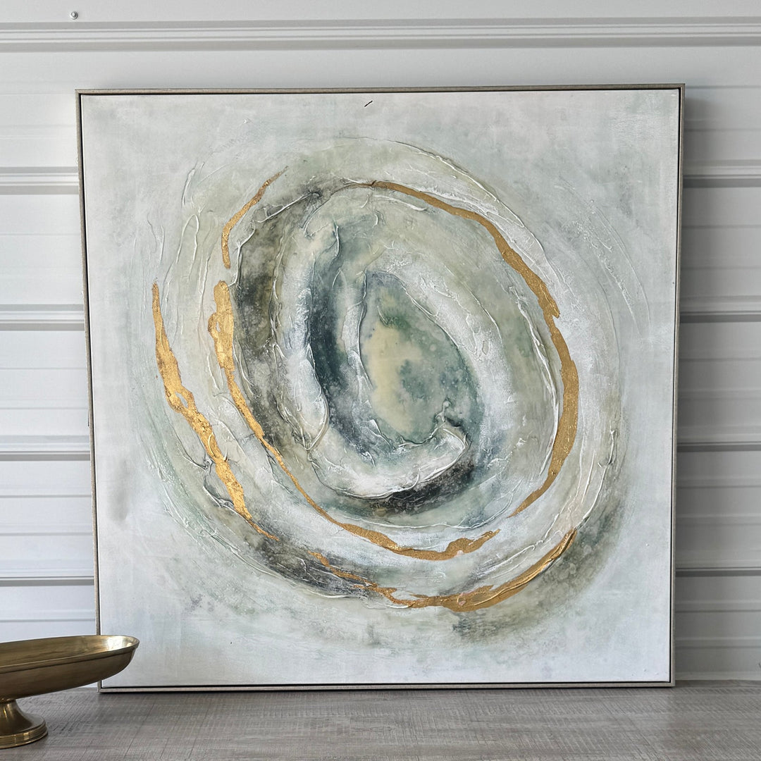 Art 12 – Green Gold Swirls canvas, front view