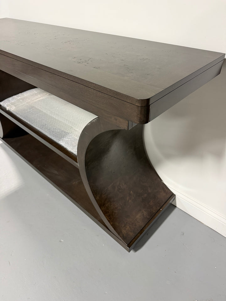 66″ Dark Brown Console Table with Sculptural Curved Base