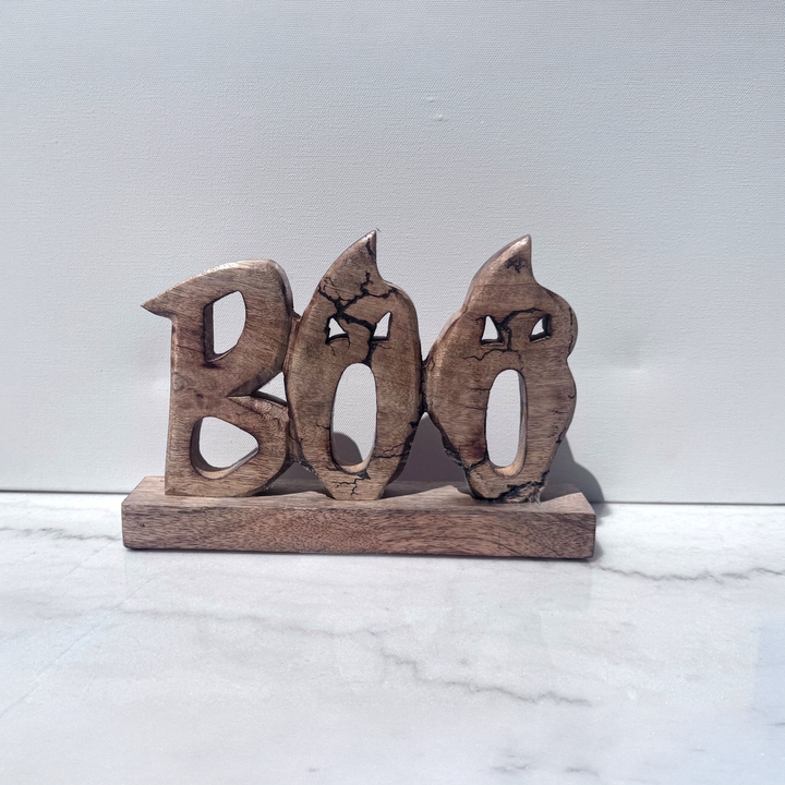 Carved Wood BOO Sign - square with extended background
