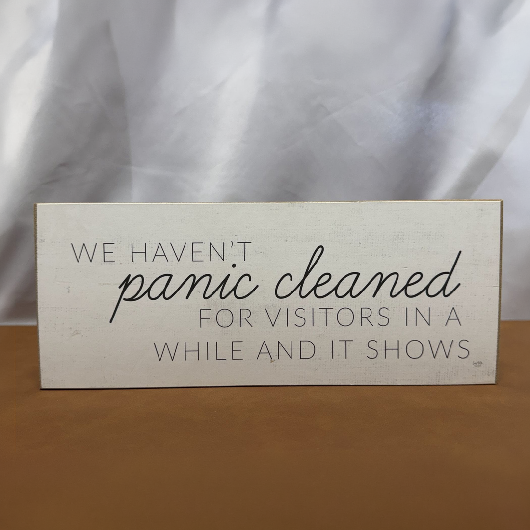 Panic Cleaned Shelf Sitter - square with extended background
