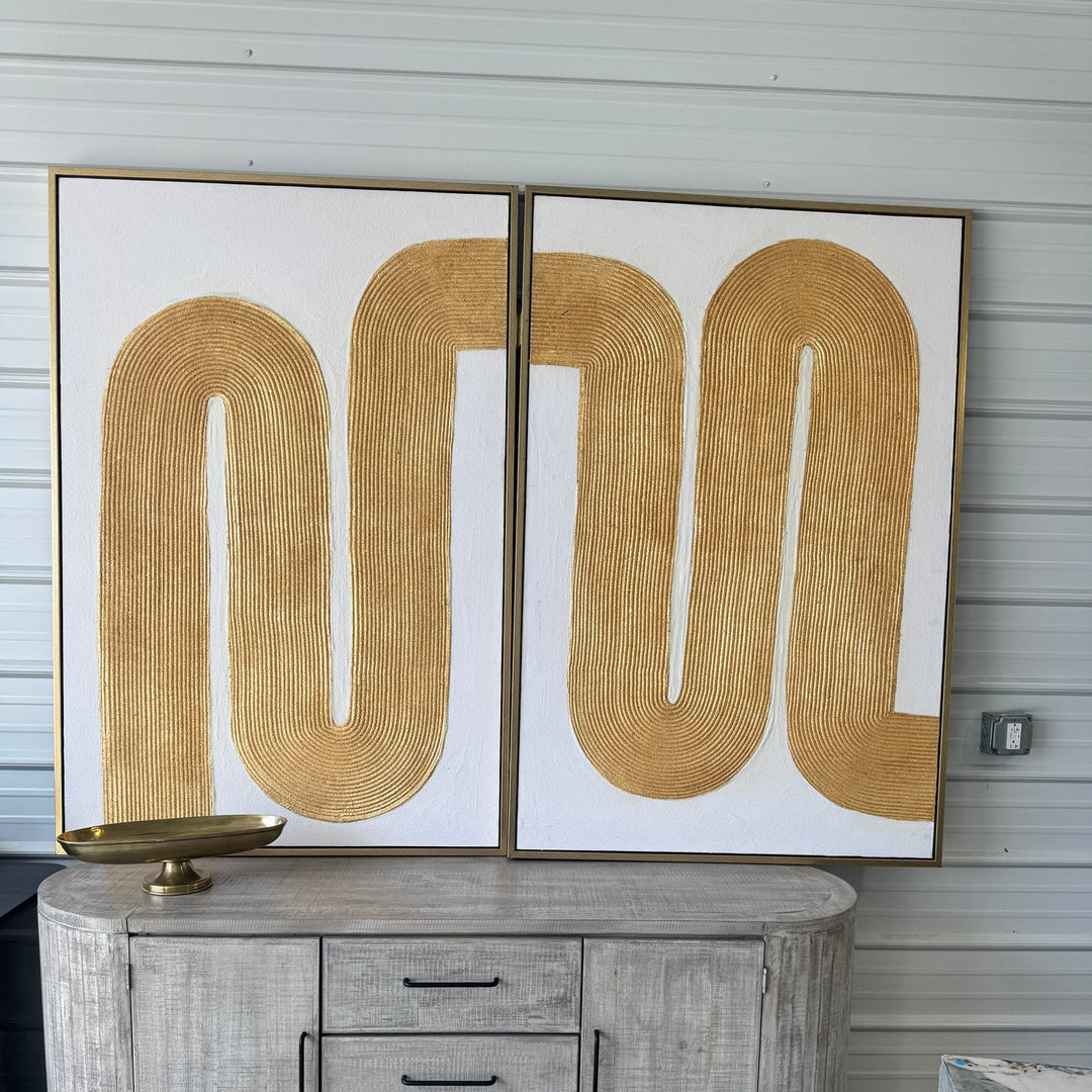Art 14 – Gold Rope Coil sculptural wall art, front view