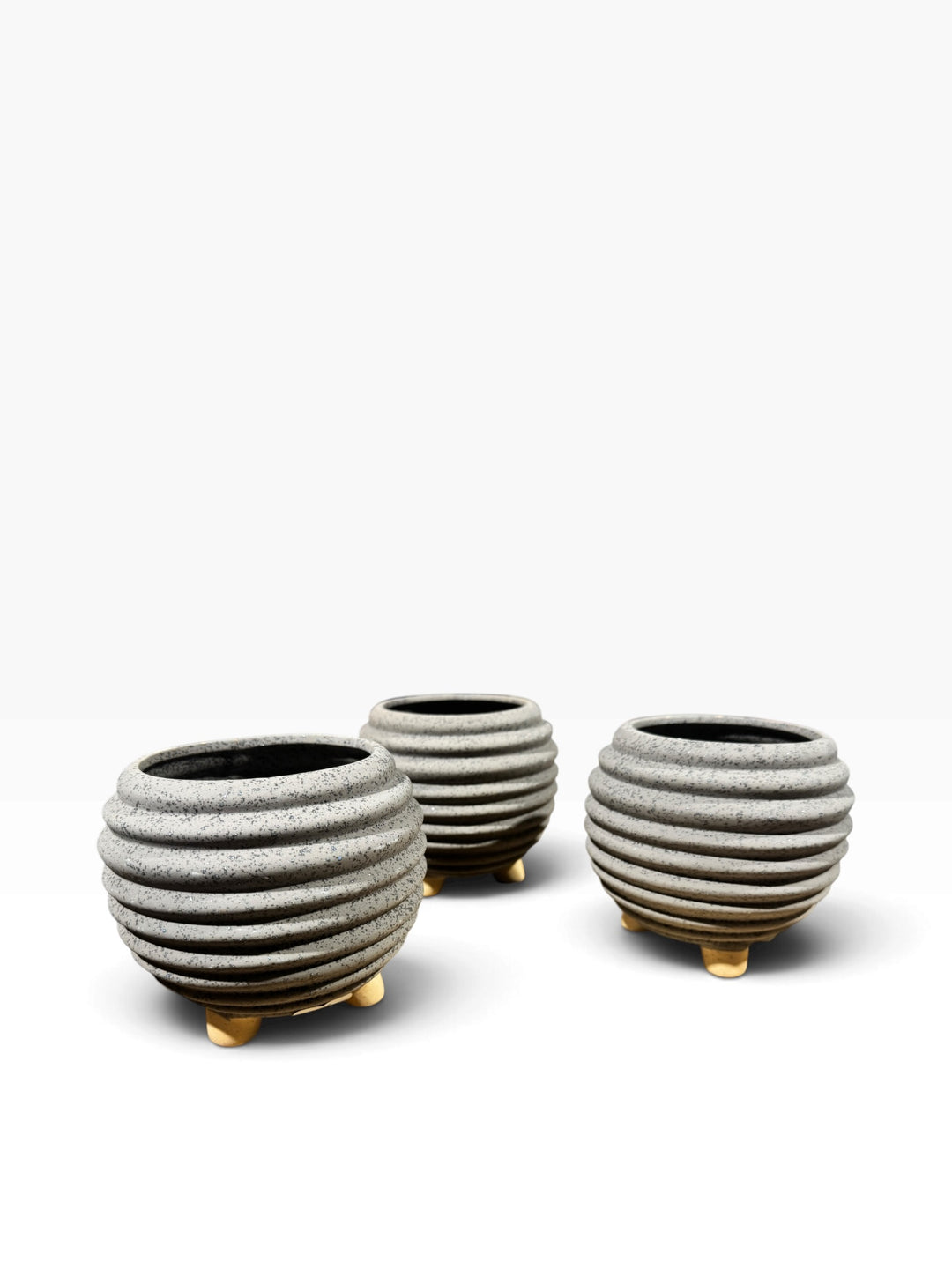 Lot 6 – Gray Ribbed Ceramic Footed Planters, Set of 3