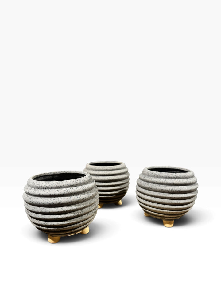 Lot 6 – Gray Ribbed Ceramic Footed Planters, Set of 3