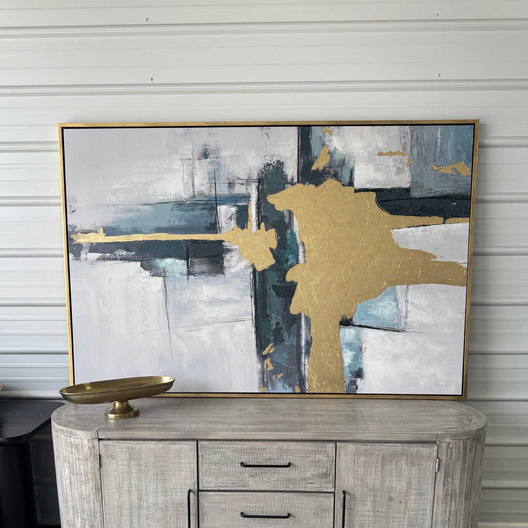 Art 18 – Oversized Blue/White/Gold Abstract, front view