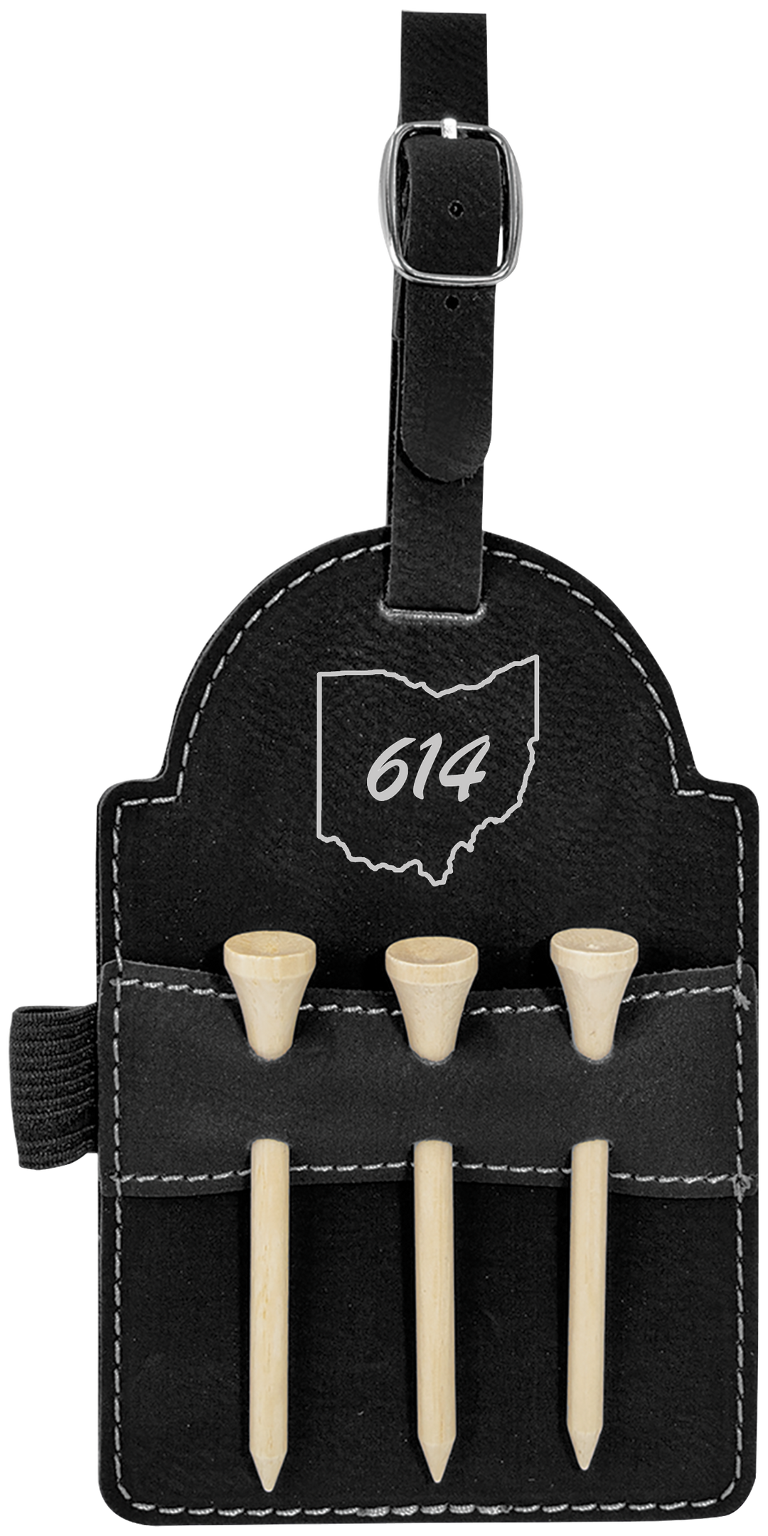 Leatherette Golf Bag Tag with 3 Wooden Tees