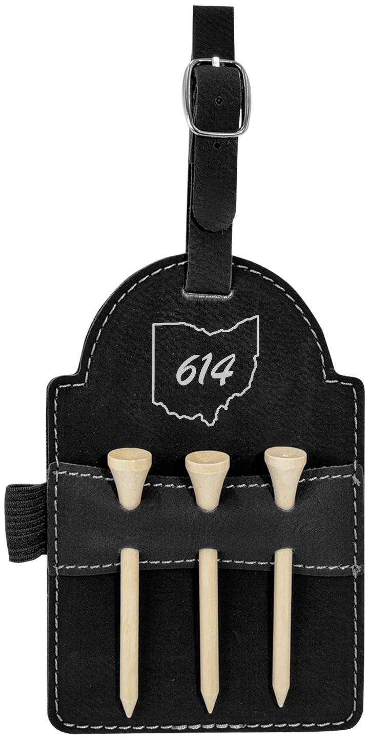 Leatherette Golf Bag Tag with 3 Wooden Tees