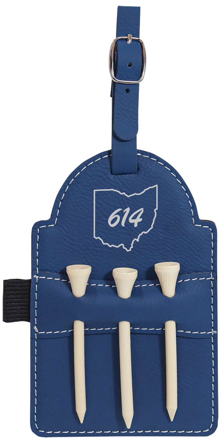 Leatherette Golf Bag Tag with 3 Wooden Tees