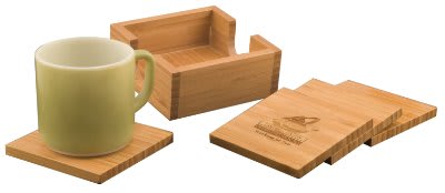 bamboo coaster gift set, laser engraved