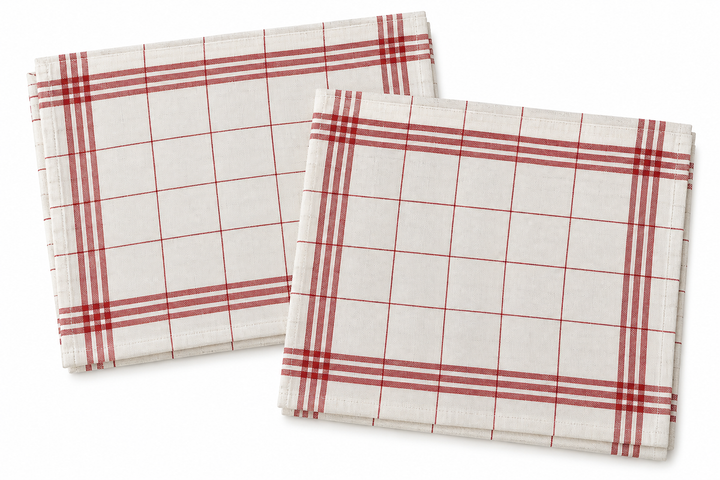 Lot 102 - Tissage de l'Ouest French Red & Cream Checkered Towel Set