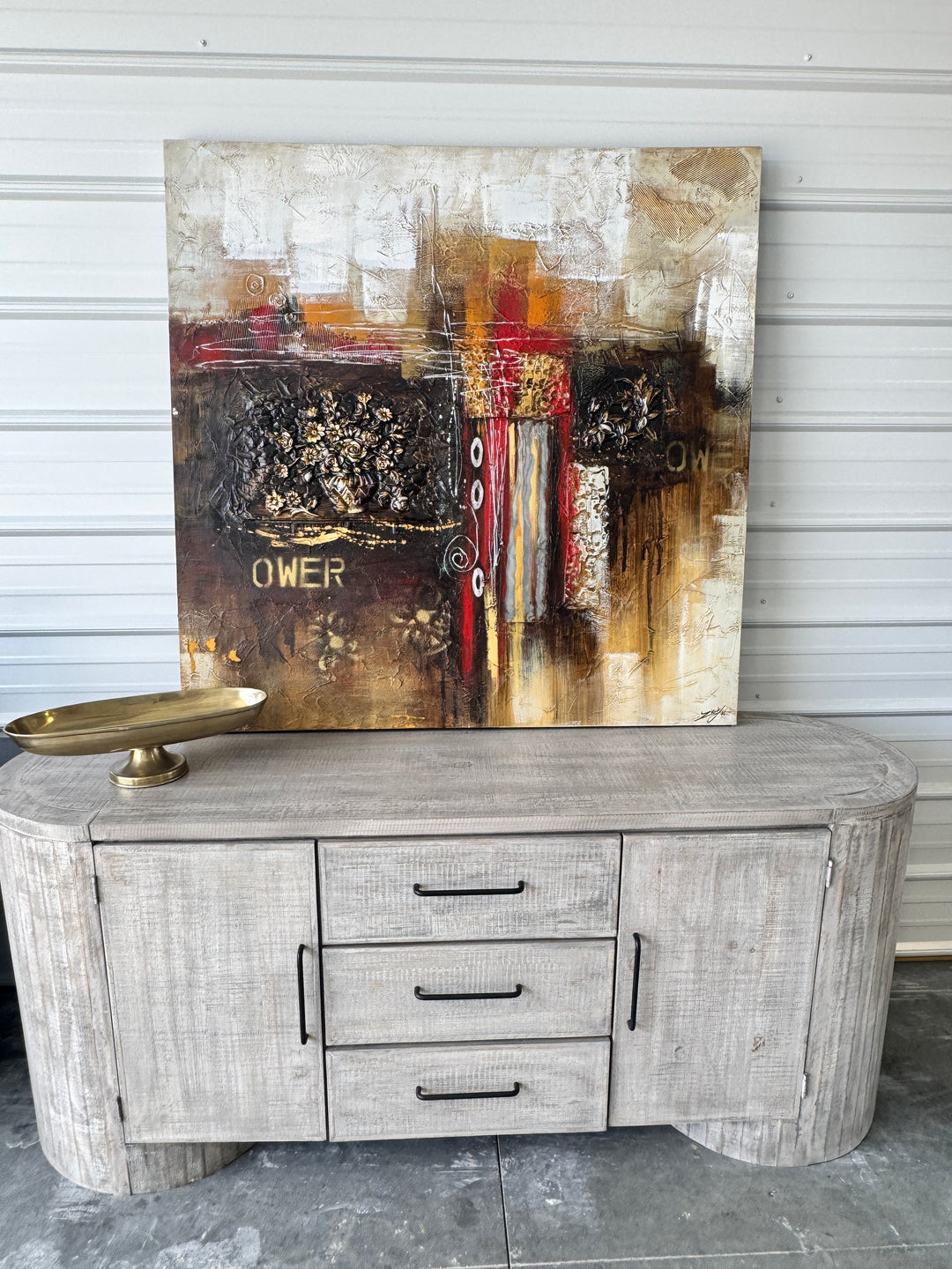 Art 13 – Rust & Gold Mixed-Media Collage Abstract — Gallery Wrap ~47"