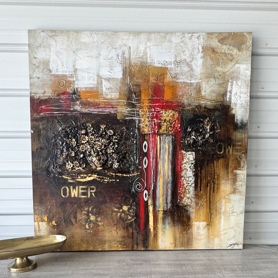 Art 13 – Rust and Gold mixed-media collage, front view
