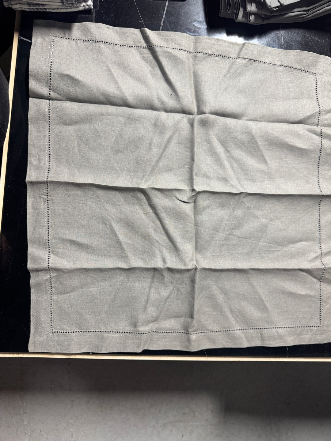 Lot 98 - Pottery Barn 100% Linen Hemstitch Gray Napkin Set