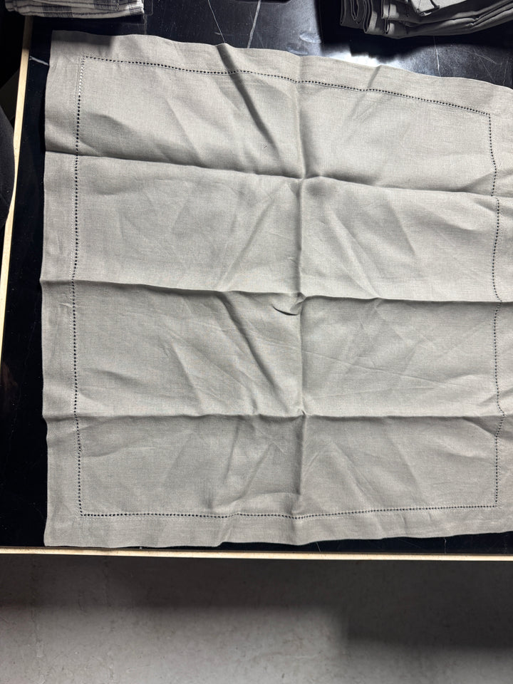 Lot 98 - Pottery Barn 100% Linen Hemstitch Gray Napkin Set